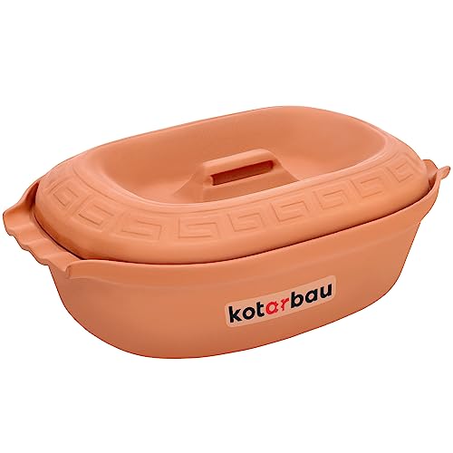 KOTARBAU® Keramik Bräter 5 L Römischer Topf Keramiktopf mit Deckel und Griffen Naturton Bräter Dampfgarer Rustico Tonbräter Auflaufform Tonware Keramische Grillschale Oval Steingut Brotbackform von KOTARBAU