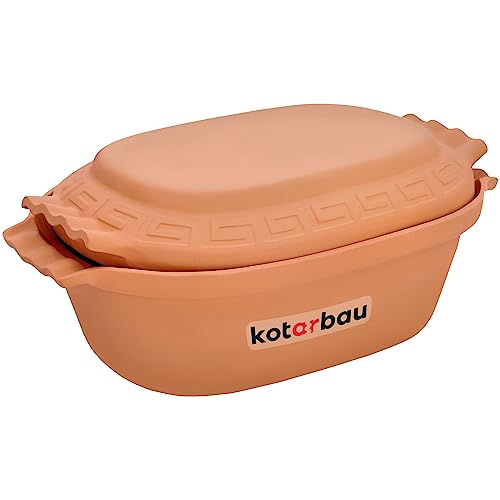 KOTARBAU® Keramik Bräter 6 L Römischer Topf Keramiktopf mit Deckel und Griffen Naturton Bräter Dampfgarer Rustico Tonbräter Auflaufform Tonware Keramische Grillschale Oval Steingut Brotbackform von KOTARBAU