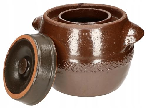 KOTARBAU® Keramik Gärtopf 5L Gurkentopf mit Deckel Steinzeug Sauerkrauttopf Keramiktopf Steinguttopf Einmachtopf Steingut Steinzeuggefäß Tontopf Braun von KOTARBAU