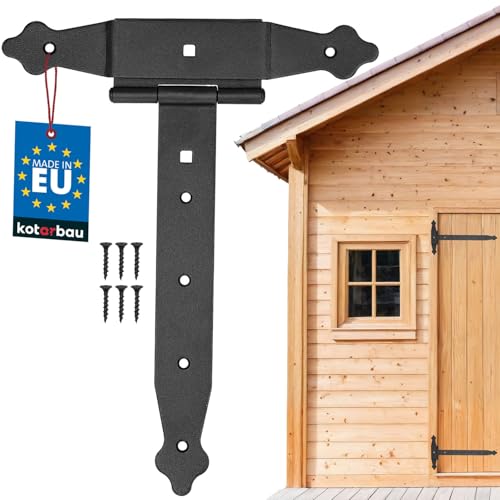 KOTARBAU® Kreuzgehänge 250 mm Ladenband Scharnier Band Platte Baubeschlag Torbeschlag Holzverbindung Werfgehänge T-Scharnier T-Band Pulverbeschichtet von KOTARBAU