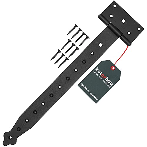 KOTARBAU® Kreuzgehänge Schwarz 350 mm Ladenband Scharnier Schwarz Band Türscharnier Aussen Tor Scharniere Torbänder Torscharnier Baubeschlag Gartentorband Pulverbeschichtet Türband von KOTARBAU