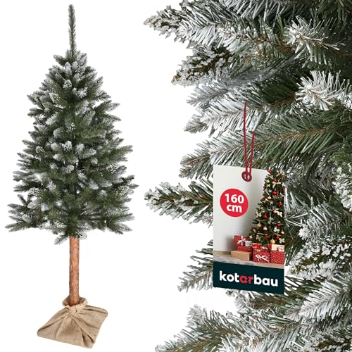 KOTARBAU® Künstlicher Weihnachtsbaum Schnee 160 cm Diamantfichte Fichtenbaum auf einem Holz Stamm mit Plastik Ständer Christbaum Weihnachtsbaum Künstlich wie Echt Kunstbaum Weihnachten Christmas Tree von KOTARBAU