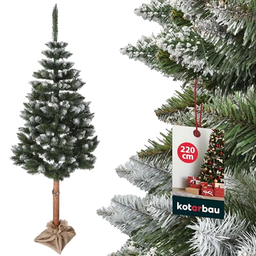 KOTARBAU® Künstlicher Weihnachtsbaum Schnee 220 cm Diamanttanne Tannenbaum Künstlich auf einem Holz Stamm mit Plastik Ständer Christbaum Künstlich Christmas Tree von KOTARBAU