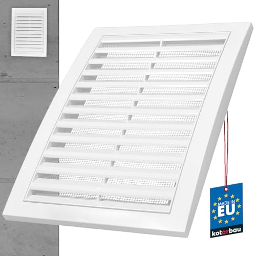 KOTARBAU® Lüftungsgitter 180 x 250 mm Abluftgitter Kunststoff mit Insektenschutz Abschlussgitter Rechteckig Weiß Lamellengitter Abluft Zuluft Gitter Ventilator von KOTARBAU