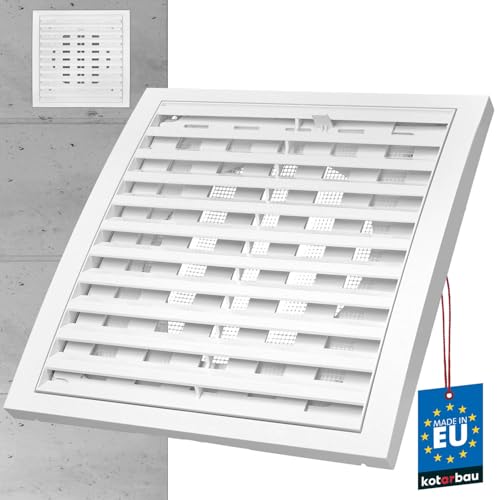 KOTARBAU® Lüftungsgitter 200 x 200 mm Rund Ø125 mm Verschließbar Abluftgitter Kunststoff mit Insektenschutz Abschlussgitter Rechteckig Weiß Lamellengitter Abluft Zuluft Gitter Ventilator von KOTARBAU