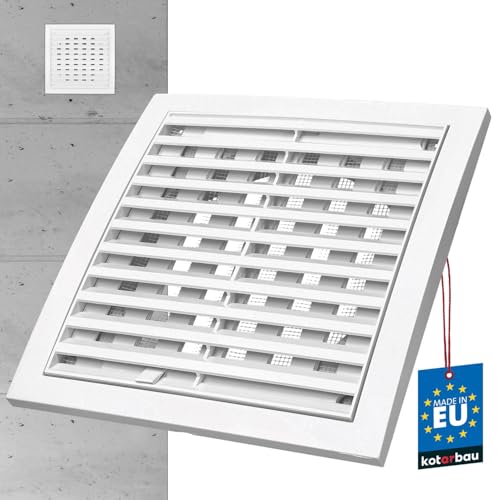 KOTARBAU® Lüftungsgitter 200 x 200 mm Rund Ø150 mm Verschließbar Abluftgitter Kunststoff mit Insektenschutz Abschlussgitter Rechteckig Weiß Lamellengitter Abluft Zuluft Gitter Ventilator von KOTARBAU