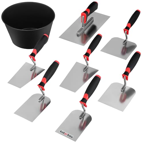 KOTARBAU® Maurerkellen Set Edelstahl + Gipsbecher Kellen Set 8-teilig Spachtel Set Maurerkelle Verputzer Werkzeug zum Verputzen Werkzeug für Profis und Heimwerker von KOTARBAU