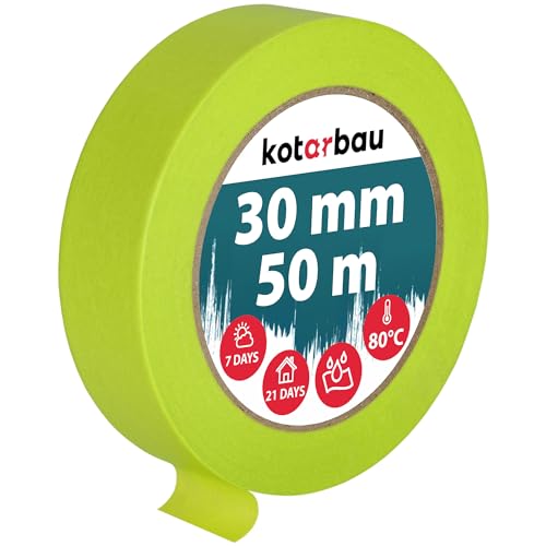 KOTARBAU® Neon Malerkrepp 50 m Kreppband 30mm Malerband Abklebeband Maler Klebeband Maler Zubehör Fluoreszierendes Grün Kreppapier Malerbedarf von KOTARBAU