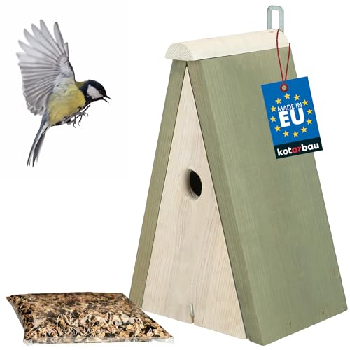 KOTARBAU® Nistkasten für Meisen aus lackiertem Holz mit Futtervorrat 160 x 260 mm Grau Vogelhaus Bausatz Vogel Nistkasten Vogelnistkästen Vogelnistkasten Wetterfest Nistkasten Meise von KOTARBAU