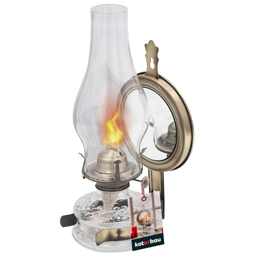 KOTARBAU® Petroleumlampe Glas Öllampe mit Spiegel Altes Messing Campinglampe Petroliumöllampe Kerosinlampe Laterne Vintage Öl Lampe Camping Licht Balkon Zubehör Petroleumlaterne für Innenräume von KOTARBAU