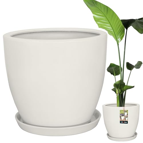 KOTARBAU® Pflanzentopf Mit Untersetzer Weiß ⌀ 38 cm Höhe: 33 cm Glasierte Keramik Blumentopf Groß Plant Pot Kaktus Topf Übertopf Blumentöpfe von KOTARBAU