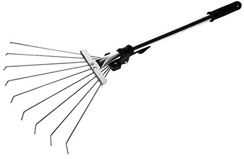 KOTARBAU® Robuster Fächerbesen 32 cm aus Metall Verstellbar 60 - 245 mm Minirechen mit 9 Zinken Laubbesen Laubfeger Hand-Fächerbesen Handrechen Rasenrechen Drahthandfeger von KOTARBAU