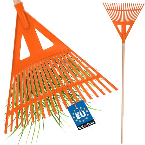 KOTARBAU® Robuster Rechen 435 mm mit Stiel Laubbesen Laubharke Fächerbesen Laubfeger Laubfächer Orange Laubrechen aus Kunststoff von KOTARBAU