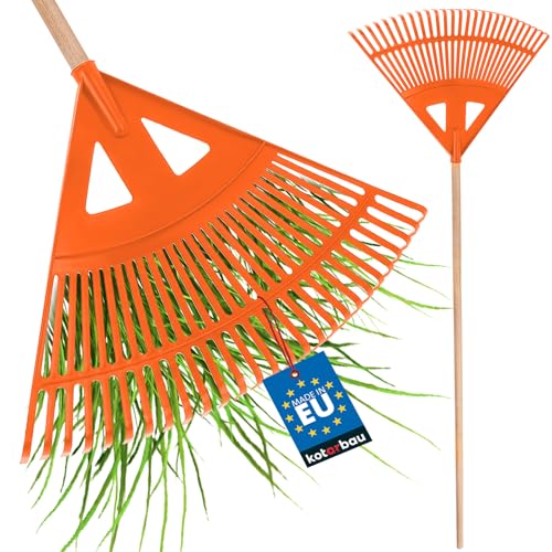 KOTARBAU® Robuster Rechen 580 mm mit Stiel Laubbesen Laubharke Fächerbesen Laubfeger Laubfächer Orange Laubrechen aus Kunststoff von KOTARBAU