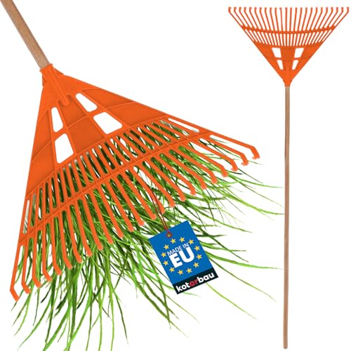 KOTARBAU® Robuster Rechen 610 mm mit Stiel Laubbesen Laubharke Fächerbesen Laubfeger Laubfächer Orange Laubrechen aus Kunststoff von KOTARBAU
