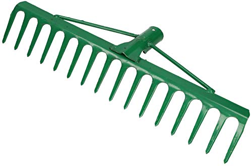 KOTARBAU® Robuster Stahlrechen mit 16 Zinken Laubbesen 420 mm Arbeitbreite Laubharke Fächerbesen Laubfeger Laubfächer Laubrechen Garten Rechen Gartengerät Gartenwerkzeug Grün ohne Stiel von KOTARBAU