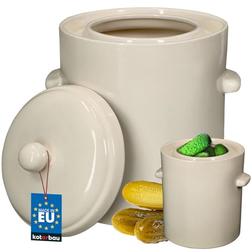 KOTARBAU® Sauerkraut Gärtopf Sauerkrauttopf 10L Tontopf mit Deckel Steinguttopf Fermentieren Dauerkrautfass Gurkentopf Steingut Rumtopf Einlegtopf Steintopf Kimchi Behälter Keramik Steinzeugtopf von KOTARBAU