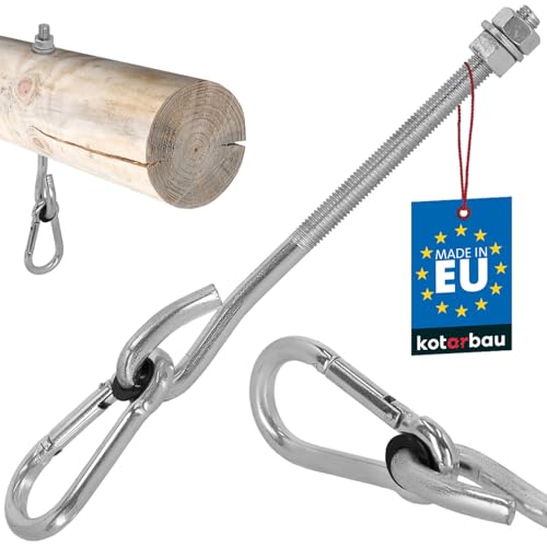KOTARBAU® Schaukelhaken mit Karabinerhaken - M12 230 mm - verzinkter Stahl - Schaukelhaken für Holzbalken - Karabinerhaken - Schraubhaken - Schwerlasthaken von KOTARBAU