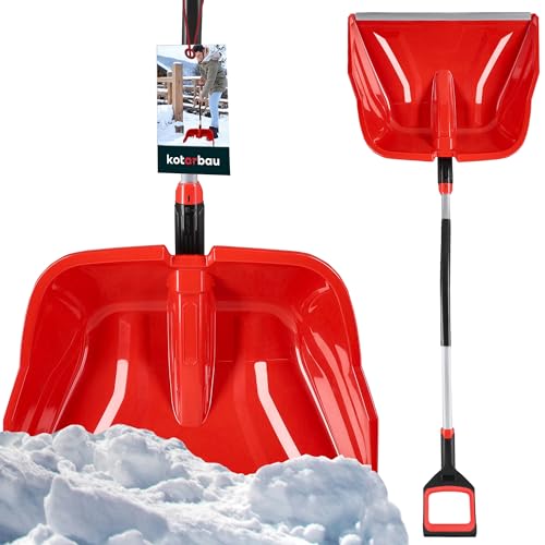 KOTARBAU® Schneeschaufel Kunststoff 40x50cm Schneeschieber mit Aluminium Ergonomisch Stiel 144 cm Rot Schneeschippe mit Aluminiumbeschlag Schneeräumgeräte Schnee Schaufel Schneeschaufeln Schneeschüppe von KOTARBAU