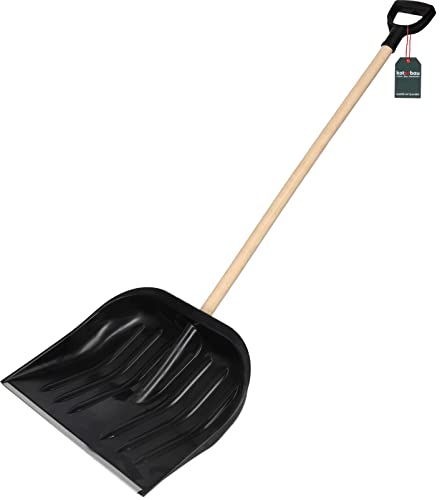 KOTARBAU® Schneeschaufel Schneeschieber 48cm mit Holzstiel Verstärkt Kunststoff Schild mit Metallbeschlag mit Ergonomischem Griff Schwarz 128 cm von KOTARBAU