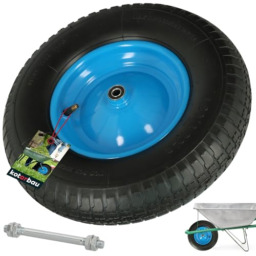 KOTARBAU® Schubkarrenrad mit Achse Mantel 4.80 4.00-8 Rad Schubkarre Reifen 4.80/4.00-8 Reifen Schubkarre Schubkarrenrad 4.80/4.00-8 verstärkt 6PR Reifen Ø 390 mm von KOTARBAU