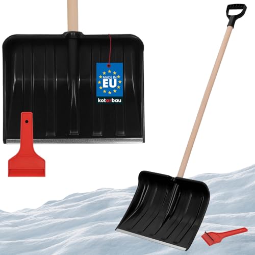 KOTARBAU® Set Schneeschaufel für Auto 40 cm mit Holzstiel 131 cm + Eiskratzer Auto Set Schneeschieber für Auto zur Schneeräumung Scheibenkratzer Auto mit Gummilippe Snow Shovel Car von KOTARBAU
