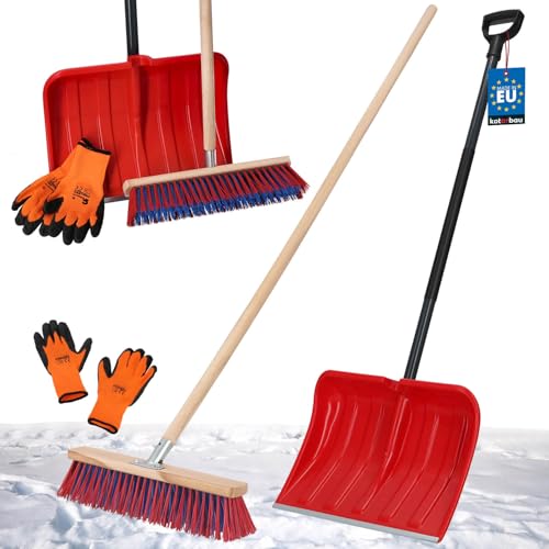 KOTARBAU® Set Schneeschaufel mit Metallstiel 133 cm Straßenbesen 43 cm + Handschuhe Schneeschieber Snow Shovel Schneeräumer Gartenbesen mit Stiel draußen Schneeschaufel Auto zur Schneeräumung von KOTARBAU