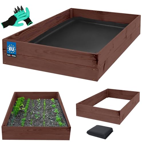 KOTARBAU® Tiefbeet Blumenkasten aus Holz 140x120x18cm Imprägniert Pflanzkästen Braun Hochbeet Kräuterbeete Pflanzkübel Anzuchtbeet Hochbeete für garten Gemüsezucht Gemüsekiste + Handschuhe mit Krallen von KOTARBAU