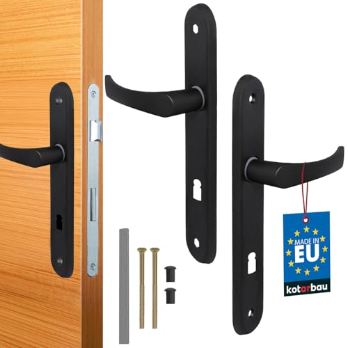 KOTARBAU® Türgriff 72 mm Rechts Links Buntbartschloss Schwarz Türgarnitur Türbeschlag Türdrücker Türklinke Drückergarnitur Zimmertür Langschild Alu von KOTARBAU