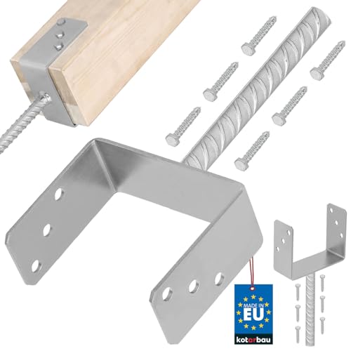 KOTARBAU® U Pfostenträger zum einbetonieren 151 mm Alle Größen Lichte Breite 51mm-161mm Riffelstahl Betonanker für Holzpfosten Feuerverzinkt Steindolle Fest Bodenhülse Stahl Anker von KOTARBAU