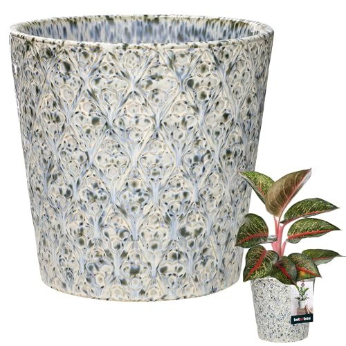 KOTARBAU® Vintage Blumentopf Übertopf Keramik Blau ⌀ 15 cm Höhe 16,5 cm Glasiert 1 St. Trapez Blumenübertopf Groß für Zimmerpflanzen von KOTARBAU