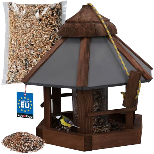 KOTARBAU® Vogelhaus Vogelfutterhaus zum Aufhängen 310 x 285 mm + Futter 0,5 kg Balkon Vogelfutterspender Holz Braun Grau Futterhaus Vögel Vogelhaus Vogelhäuschen Futtersäule Vögel Vogelhaus von KOTARBAU