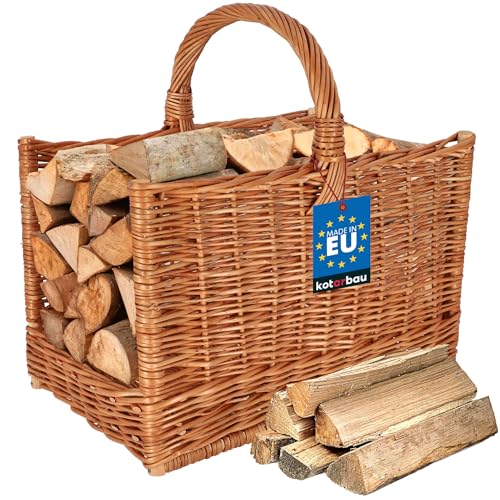 KOTARBAU® Weidenkorb für Brennholz - 45 x 29 x 45 cm - Holzkorb für Kaminholz - Erntekorb - Kaminholzkorb mit Henkel - Tragekorb - Brennholzkorb - Weide - Rechteckig - Natürlich - Braun von KOTARBAU