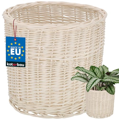KOTARBAU® Weidenkorb zum Bepflanzen Weiß Höhe 23 cm ⌀ 25 cm Übertopf Korb aus Weide Pflanzkorb geflochten Pflanzkörbe Outdoor Korbübertöpfe für Balkon Blumentopf geflochten von KOTARBAU