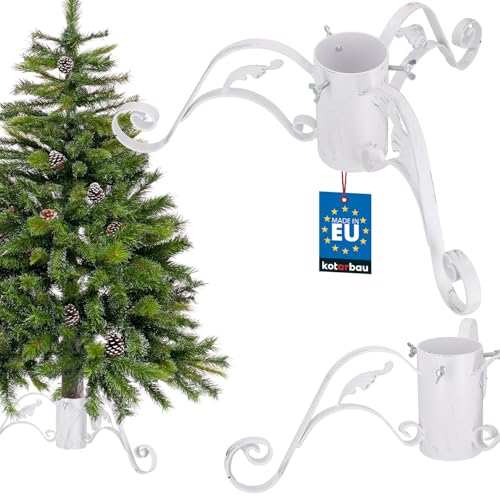 KOTARBAU® Weihnachtsbaumständer mit Wassertank aus Stahl Weiß Baumständer Weihnachten Christbaumständer dekorativ mit Blatt Tannenbaumständer Christmas Tree Stand Weihnachtsbaum Ständer von KOTARBAU