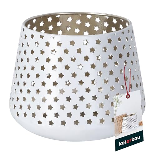 KOTARBAU® Windlicht Sterne Metall Weiß ⌀ 8 cm Höhe 9 cm Stahl durchbrochen Teelichthalter Windlichter Tischdeko Teelichthalter große Teelichter Metall Weihnachtsdeko von KOTARBAU