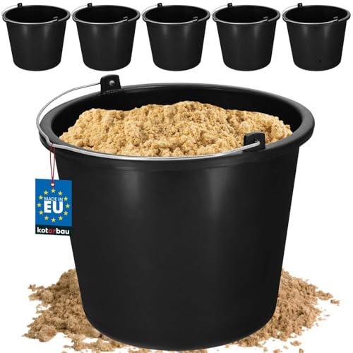 KOTARBAU 5er Set Baueimer aus Kunststoff Putzeimer Mörteleimer Zementeimer Wassereimer Garteneimer Kunststoff-Eimer Schwarz 5L von KOTARBAU