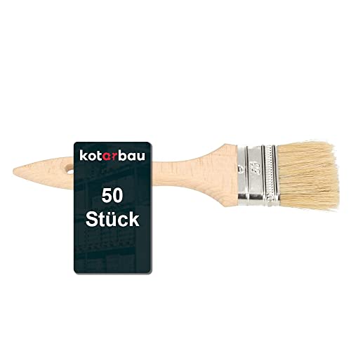 KOTARBAU Farbpinsel Mit Holzgriff Alle Größen Flachpinsel Beizen Lasur Farben Malerpinsel Streichen Lack Acrylfarben Reißfeste Borsten Auswaschbar Uni (50, 50 mm) von KOTARBAU