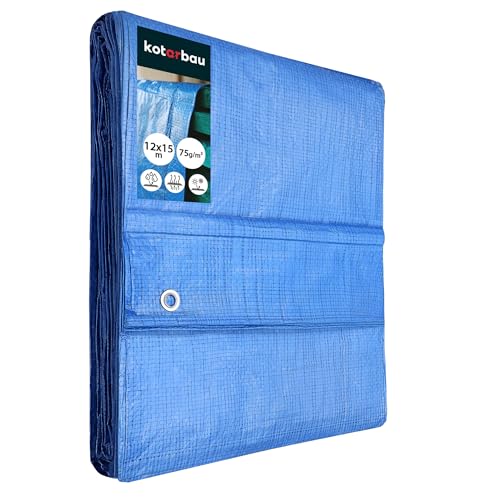 KOTARBAU® Gewebeplane 12x15 m Blau 75g/m2 Abdeckplane Verstärkten Ösen Schutzplane Bauplane Wasserdicht Reißfest Industrieplane Jede Wetterlage von KOTARBAU