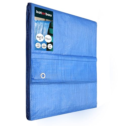 KOTARBAU® Gewebeplane 6x12 m Blau 75g/m2 Abdeckplane Verstärkten Ösen Schutzplane Bauplane Wasserdicht Reißfest Industrieplane Jede Wetterlage von KOTARBAU