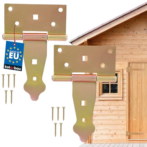 KOTARBAU Kreuzgehänge 100 mm 2 Stück Ladenband Türband Torscharnier Werfgehänge Scharnier Baubeschlag Gartentorband Gartentorfalle Verzinkt Gold von KOTARBAU