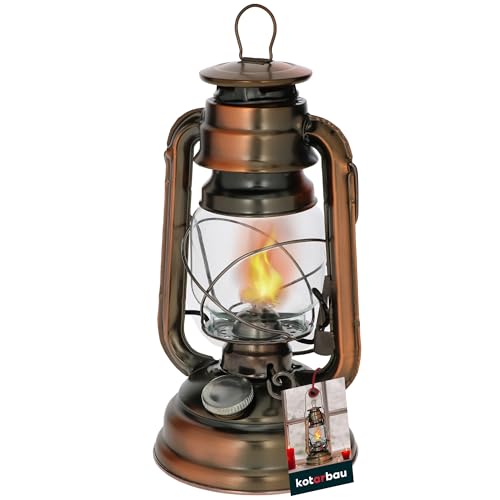 KOTARBAU Öllampe Mit Dochthalter Petroleumlampe Befüllbar Antik Sturmlaterne Glaskolben Tischlampe Laterne Oil lamp Gartenlampe Bronze Stehen Hängen von KOTARBAU