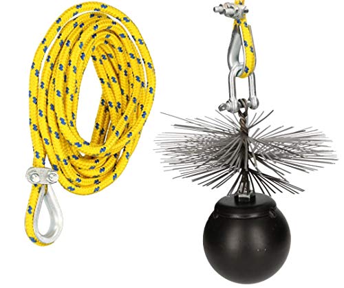 KOTARBAU Schornsteinbesen Set Alle Größen Kaminbesen FEDERSTAHL ZUGGEWICHT Zugseil Flexstange Rußbesen Schubstange Kaminbürste Reinigungsset Gemauerte (250 mm, 8 m) von KOTARBAU