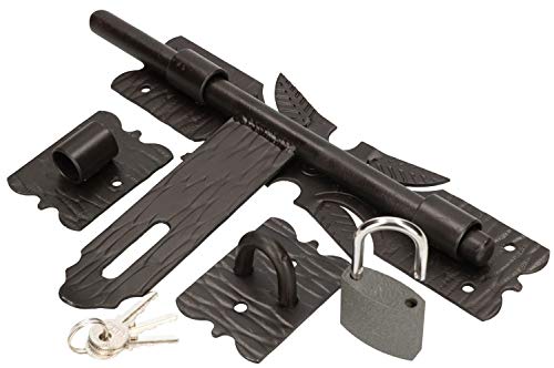 KOTARBAU Torriegel 250 mm mit Vorhängeschloss Bolzenriegel Torschieber Pulverbeschichtet Schwarz Schubriegel Schmiedeeisen Überwurfriegel Federriegel von KOTARBAU