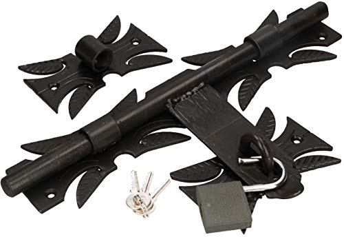 KOTARBAU Torriegel 320 mm mit Vorhängeschloss Bolzenriegel Torschieber Pulverbeschichtet Schwarz Schubriegel Schmiedeeisen Überwurfriegel Federriegel von KOTARBAU