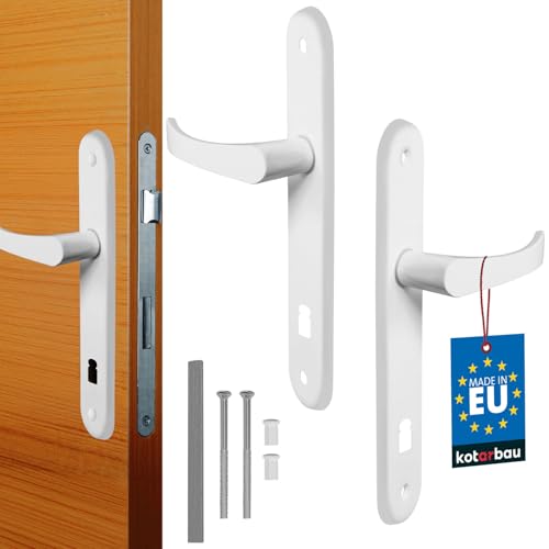 KOTARBAU® Türgriff 72 mm Rechts Links Buntbartschloss Weiß Türgarnitur Türbeschlag Türdrücker Türklinke Drückergarnitur Zimmertür Langschild Alu von KOTARBAU