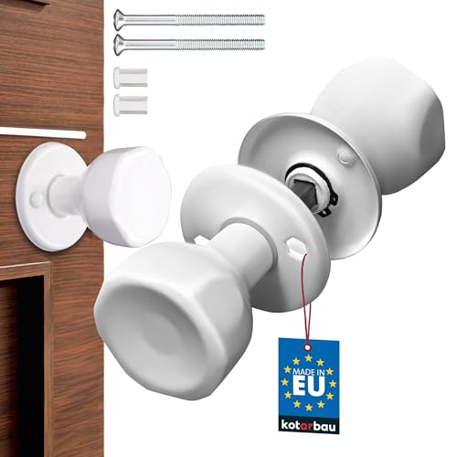 KOTARBAU® Türknauf Drehbar Weiß Türgarnitur Türbeschlag Türgriff mit Montageschrauben Stahl Lackiert Kugelknauf Türknopf Drehknauf Schutzbeschlag von KOTARBAU