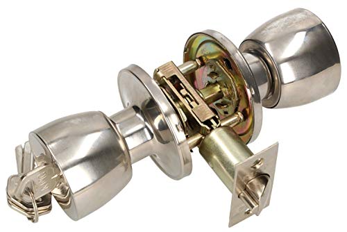KOTARBAU Türknauf mit Schloss Metall Drehknauf Zylinder Verrriegelung Rund Türgriff Drehbar Lock Griffschloss Mit 3 Schlüssel Rosette Einsteckschloss (Chrom) von KOTARBAU