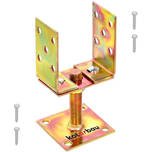 KOTARBAU® U Pfostenträger Aufschrauben 80 – 120 mm Pfostenträger für Holzpfosten Bodenhülse Pfosten Träger Stützenfuß Pfostenträger Höhenverstellbar Bodenfuß Platte Verzinkt Gold von KOTARBAU