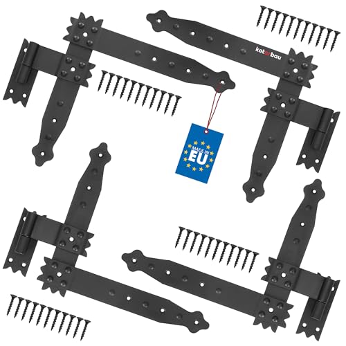 KOTARBAU® Winkelband 250 x 230 mm mit Kloben 4 x Scharnier Fensterladenband Winkelscharnier Türband Torband Schwarz Pulverbeschichtet Fensterband von KOTARBAU